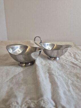 Vtg Denmark Modernist Stainless Steel Metal Open Sugar and Creamer Set MCM